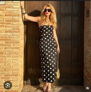 Zara Black and White Polka Dot Strapless Dress